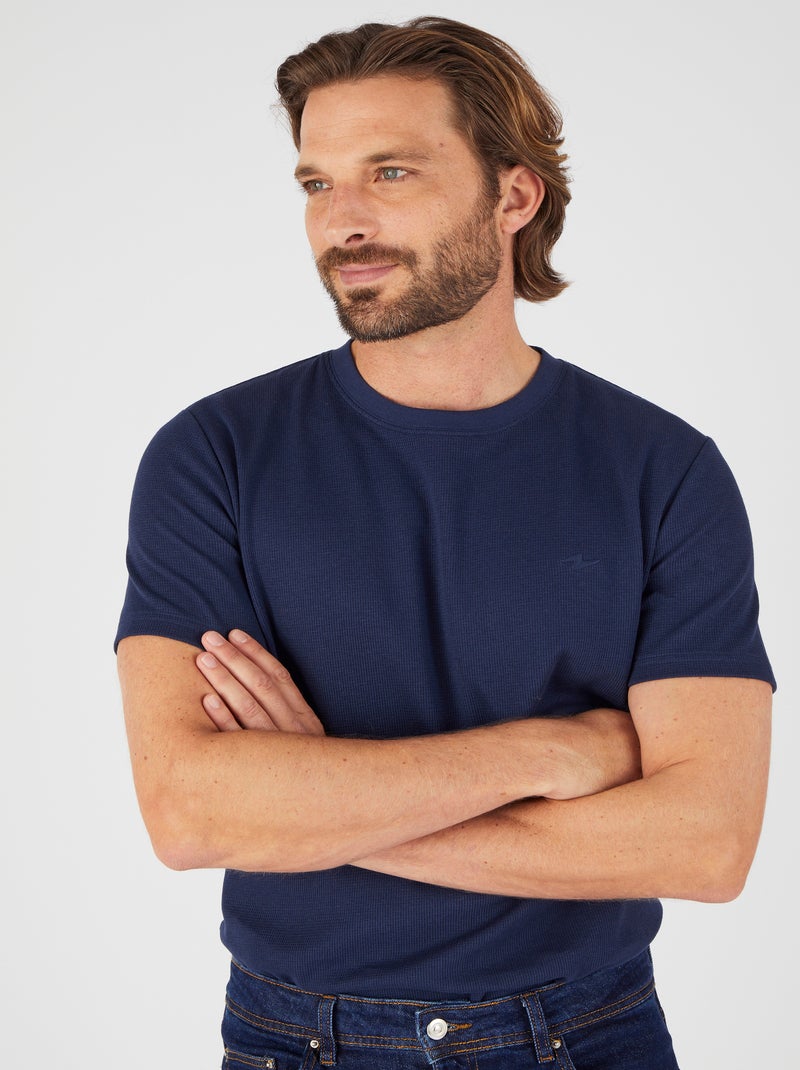 T-shirt maille gaufrée - Damart Bleu marine - Kiabi