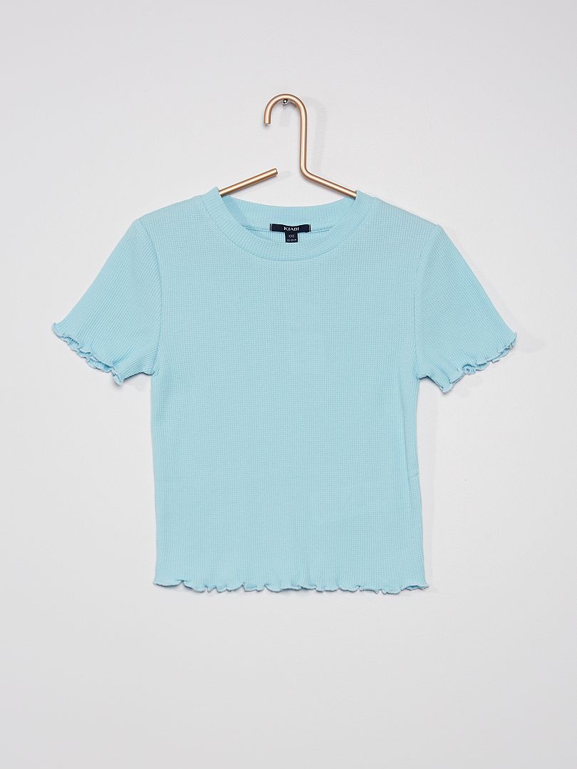 T-shirt maille gaufrée bleu cristal - Kiabi