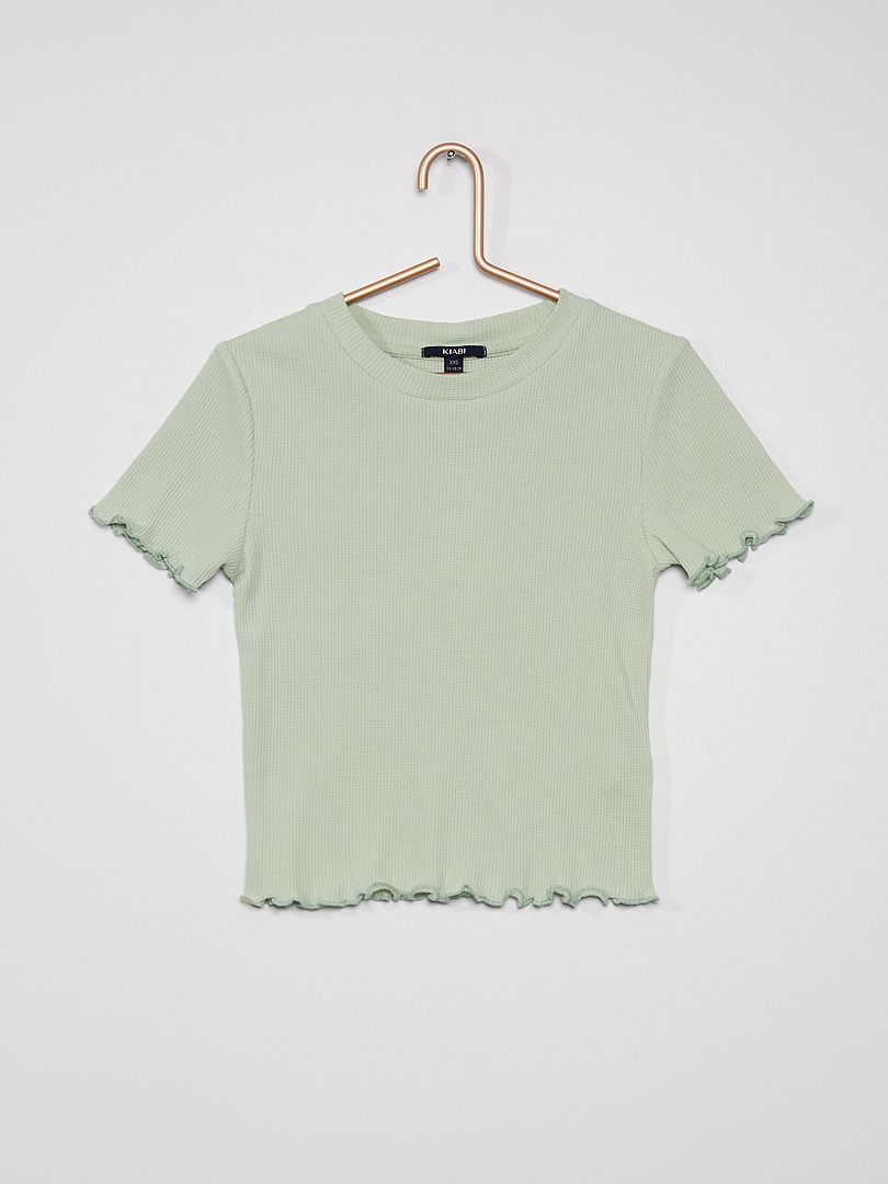T-shirt maille gaufrée vert d'eau - Kiabi
