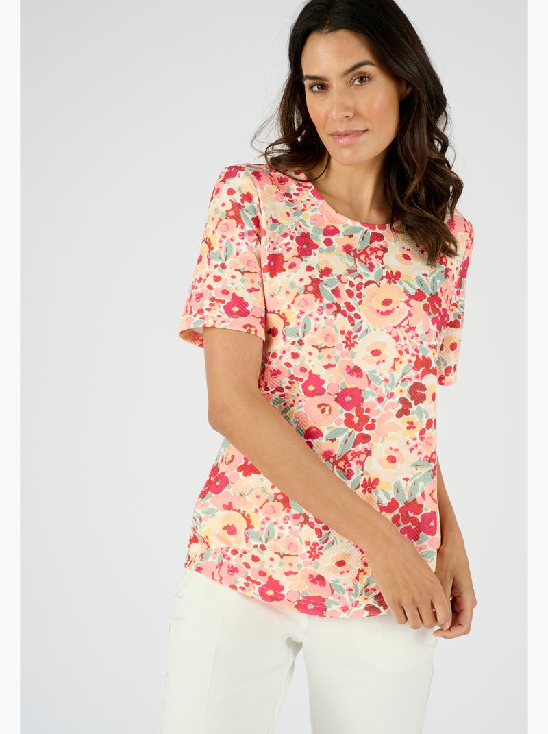 T-shirt maille interlock reliéfée - Damart Rose - Kiabi