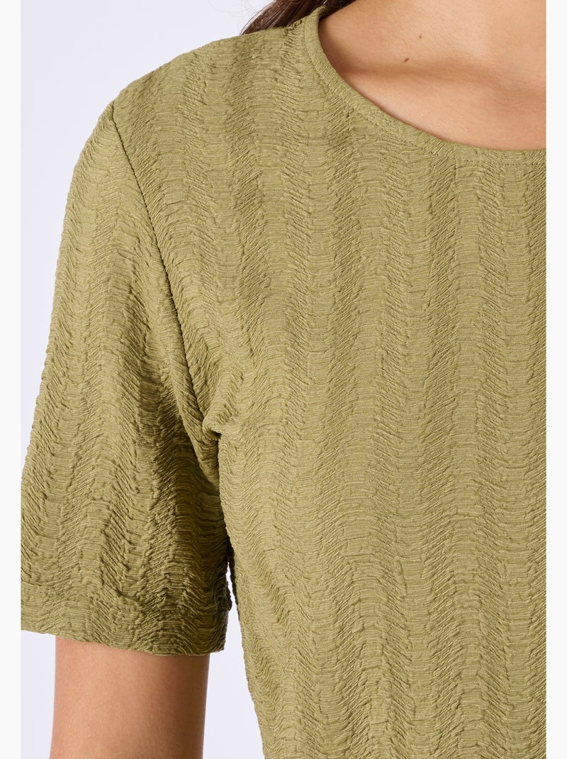 T-shirt maille jacquard effet froissé - Damart Vert - Kiabi