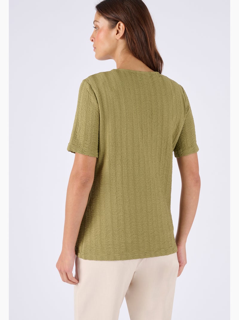 T-shirt maille jacquard effet froissé - Damart Vert - Kiabi