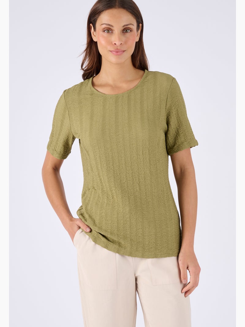 T-shirt maille jacquard effet froissé - Damart Vert - Kiabi