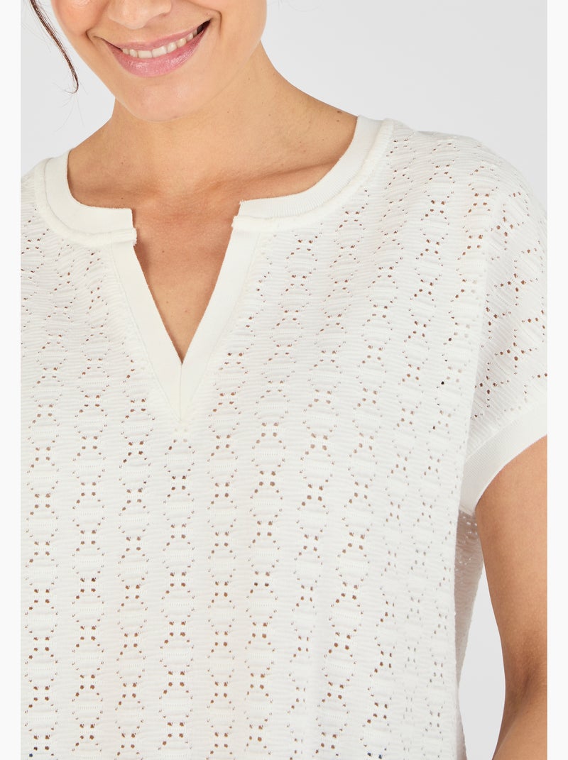 T-shirt maille jacquard fantaisie - Damart Marron - Kiabi