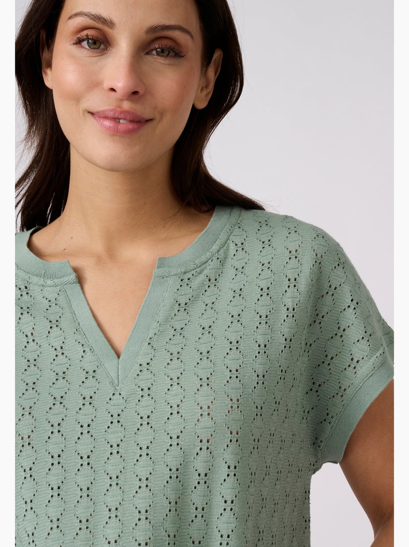T-shirt maille jacquard fantaisie - Damart Vert - Kiabi