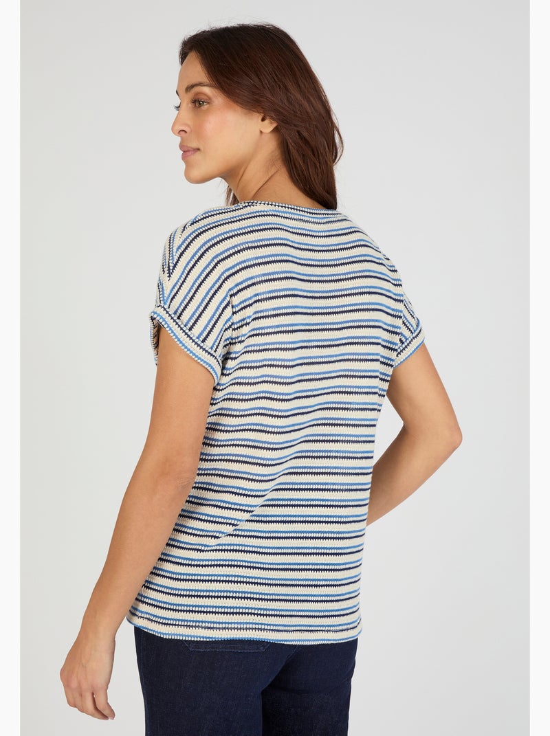 T-shirt maille jacquard rayée - Damart Bleu - Kiabi