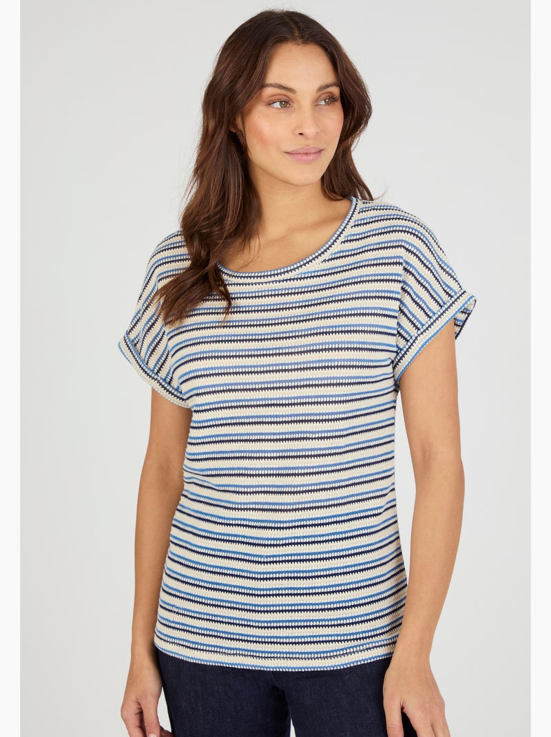 T-shirt maille jacquard rayée - Damart Bleu - Kiabi