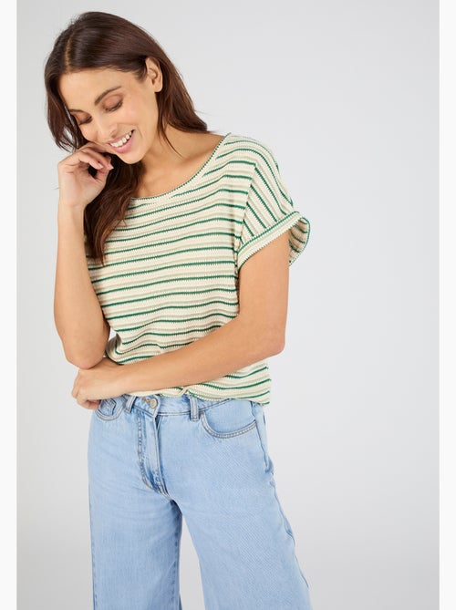 T-shirt maille jacquard rayée - Damart - Kiabi