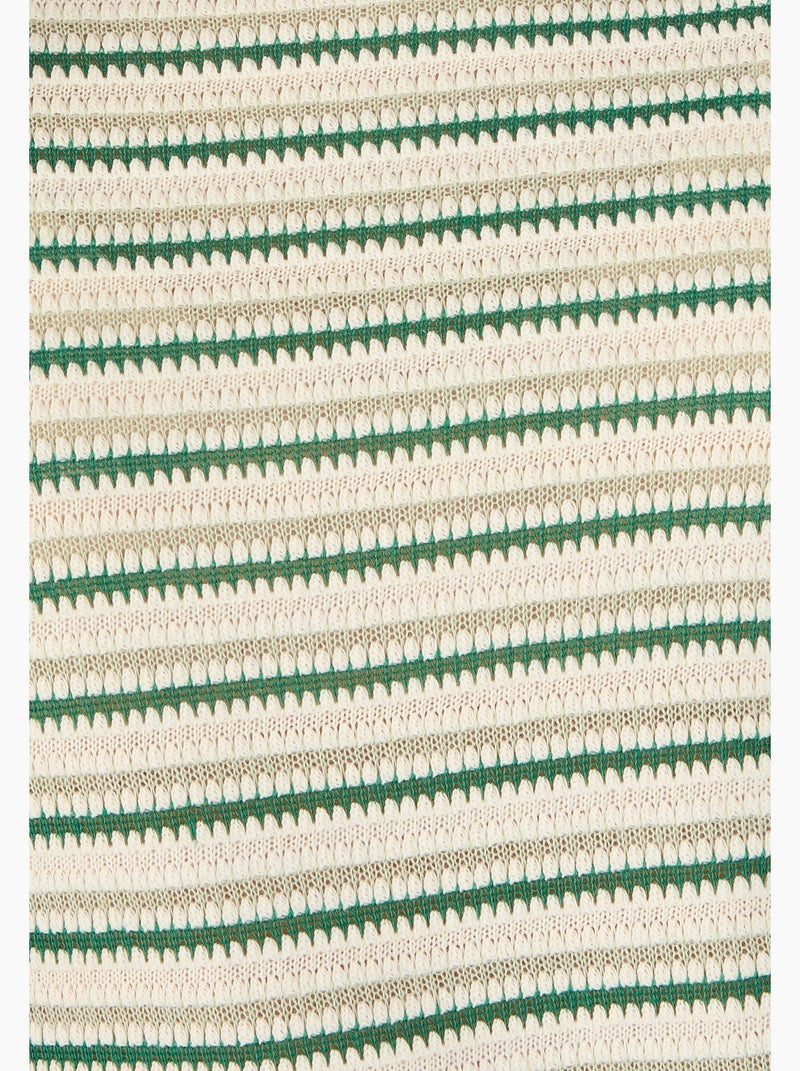 T-shirt maille jacquard rayée - Damart Vert - Kiabi