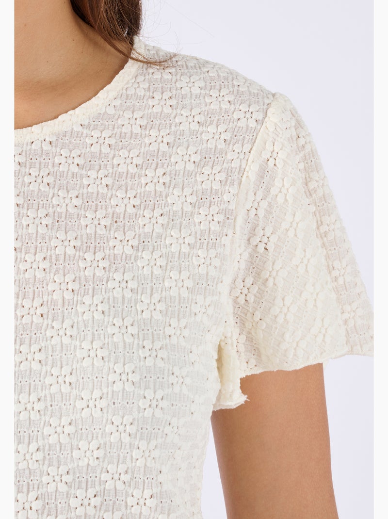 T-shirt maille jacquard reliéfée - Damart Beige clair - Kiabi