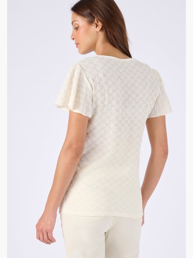T-shirt maille jacquard reliéfée - Damart Beige clair - Kiabi