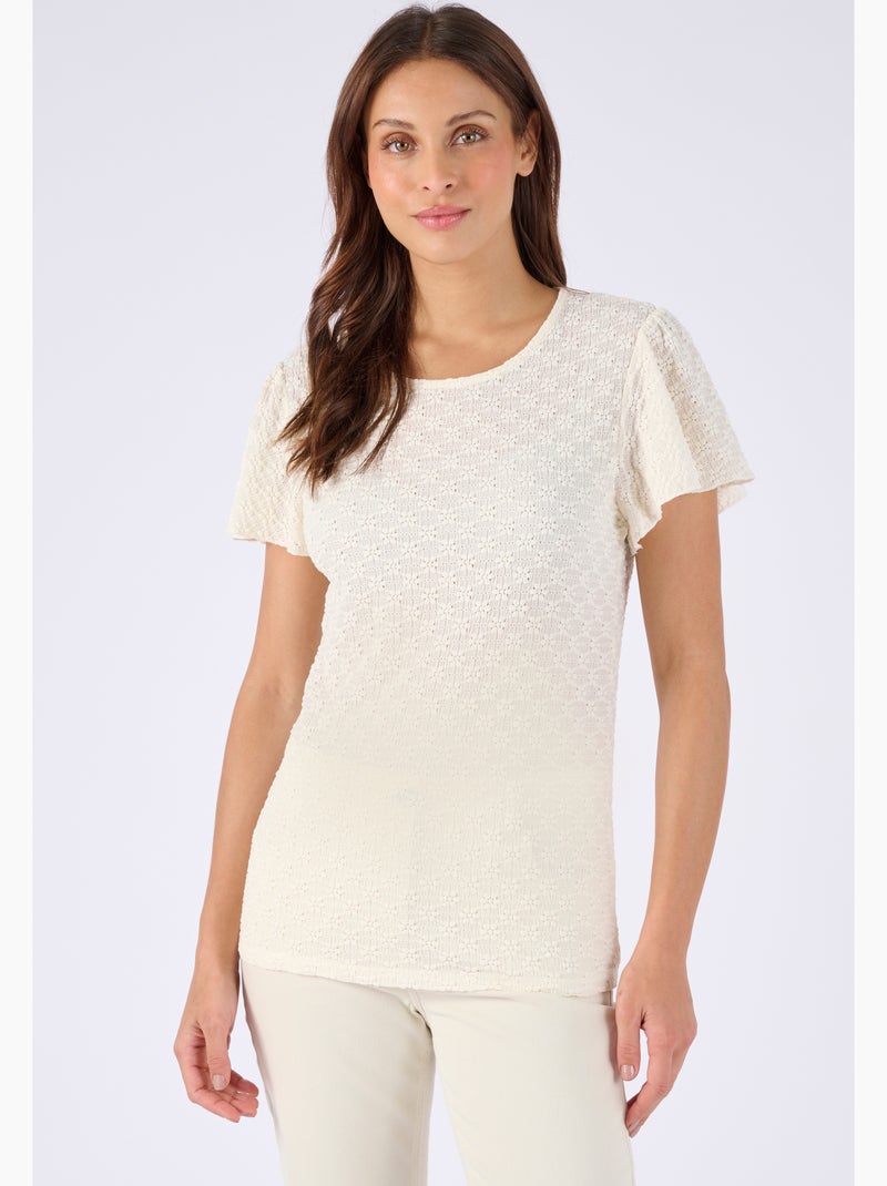 T-shirt maille jacquard reliéfée - Damart Beige clair - Kiabi