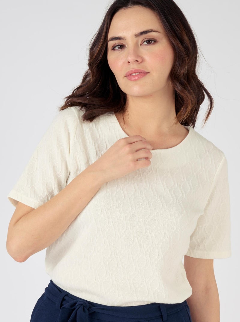 T-shirt maille jacquard reliéfée - Damart Blanc cassé - Kiabi