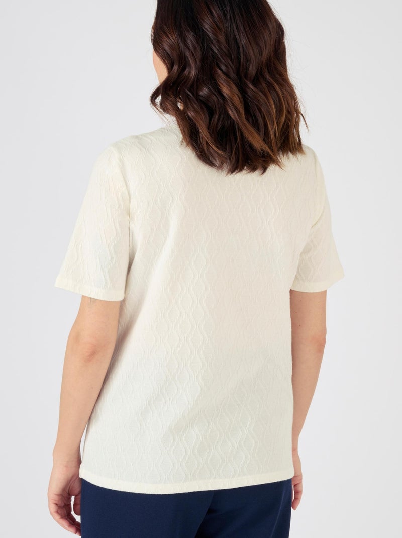 T-shirt maille jacquard reliéfée - Damart Blanc cassé - Kiabi