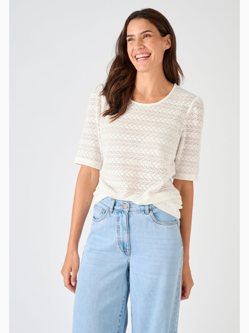 T-shirt maille jacquard reliéfée - Damart Blanc - Kiabi