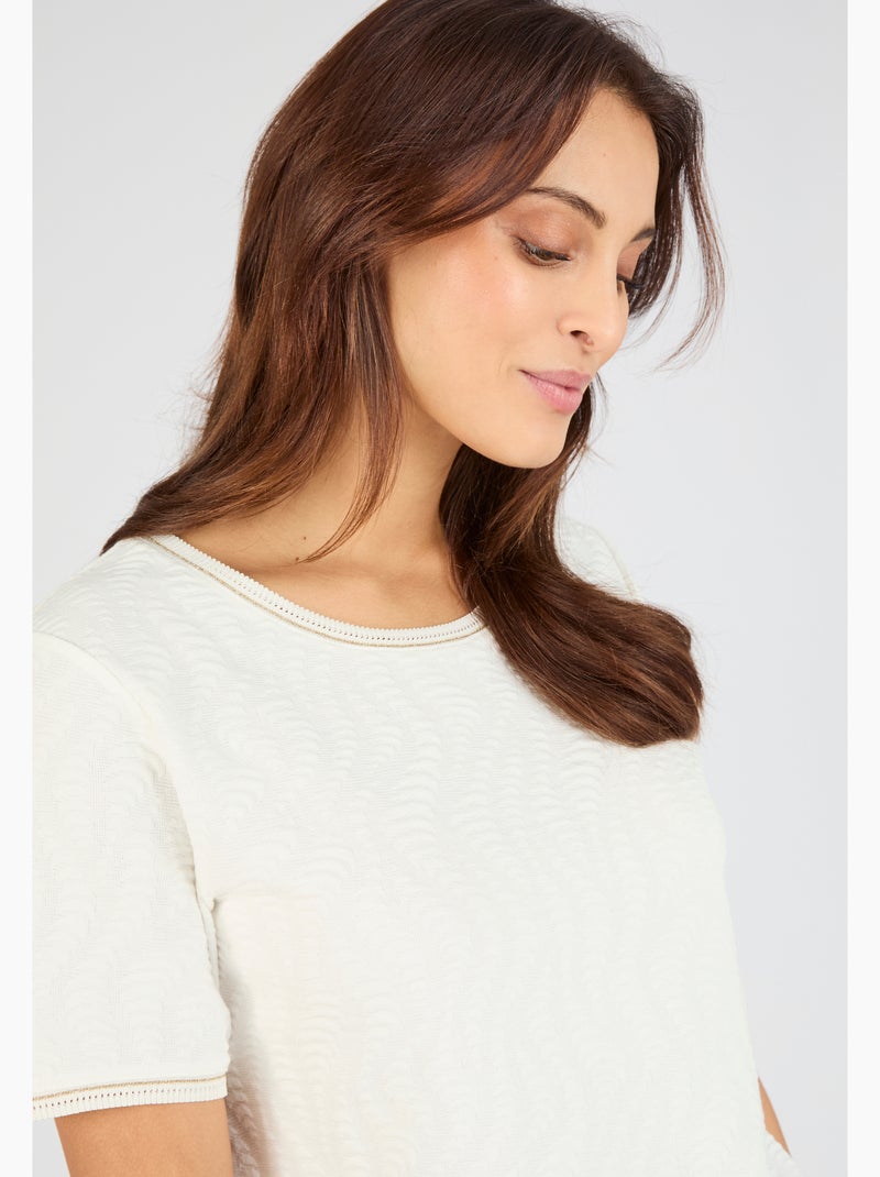 T-shirt maille jacquard reliéfée - Damart Blanc - Kiabi
