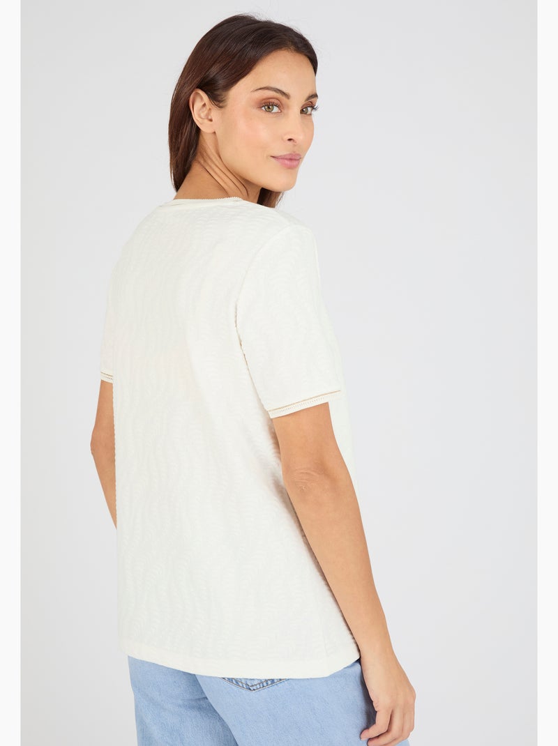T-shirt maille jacquard reliéfée - Damart Blanc - Kiabi