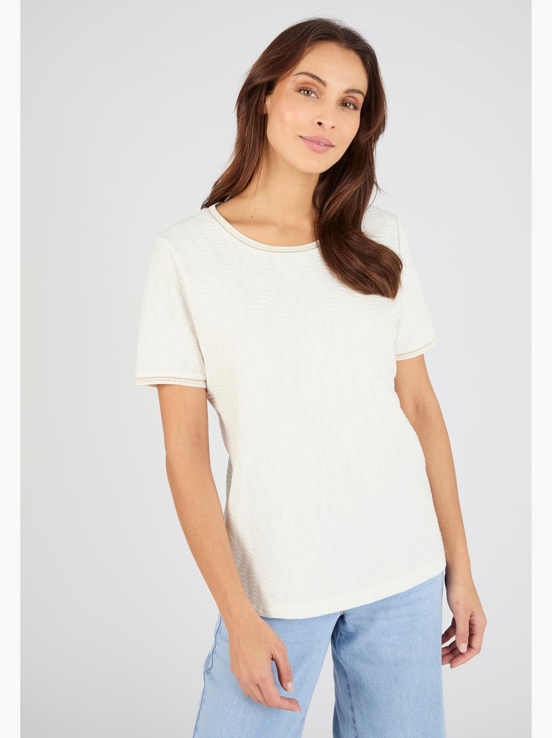 T-shirt maille jacquard reliéfée - Damart Blanc - Kiabi