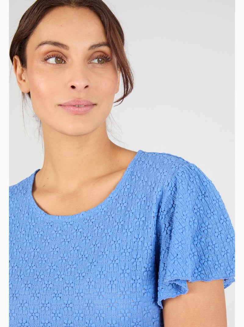 T-shirt maille jacquard reliéfée - damart Bleu clair - Kiabi