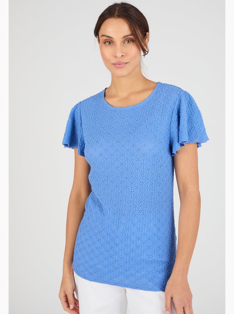 T-shirt maille jacquard reliéfée - damart Bleu clair - Kiabi