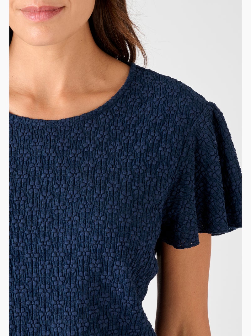 T-shirt maille jacquard reliéfée - Damart Bleu marine - Kiabi