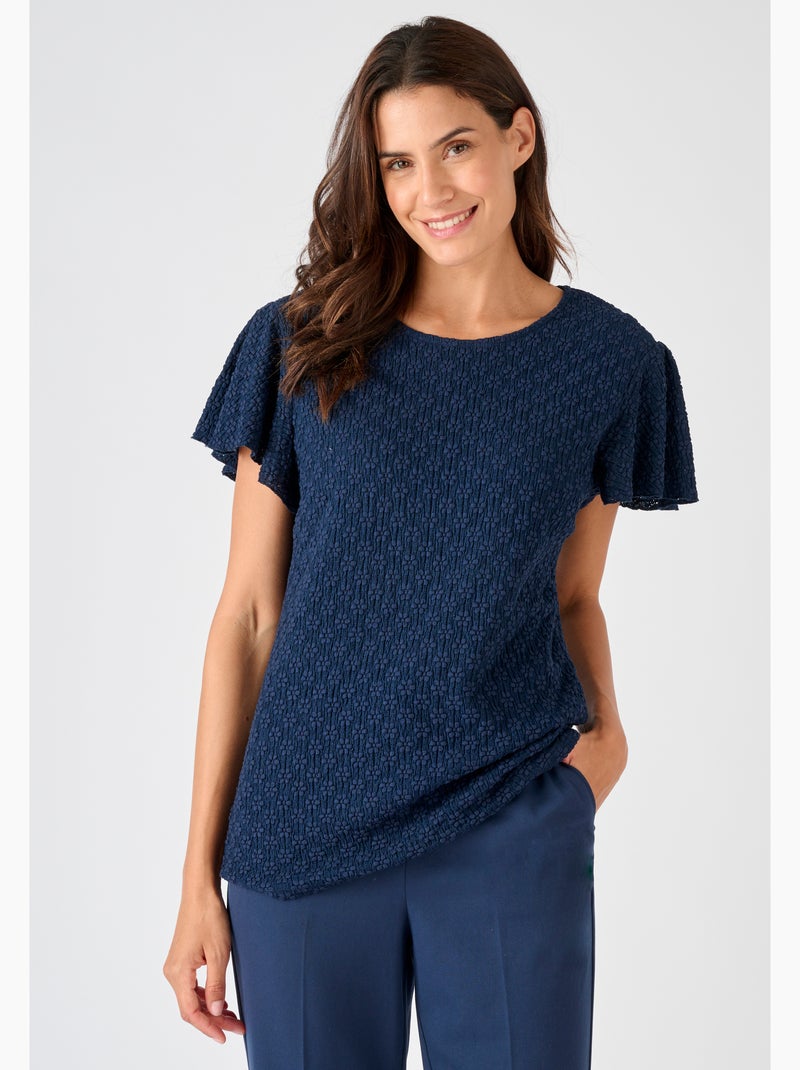 T-shirt maille jacquard reliéfée - Damart Bleu marine - Kiabi