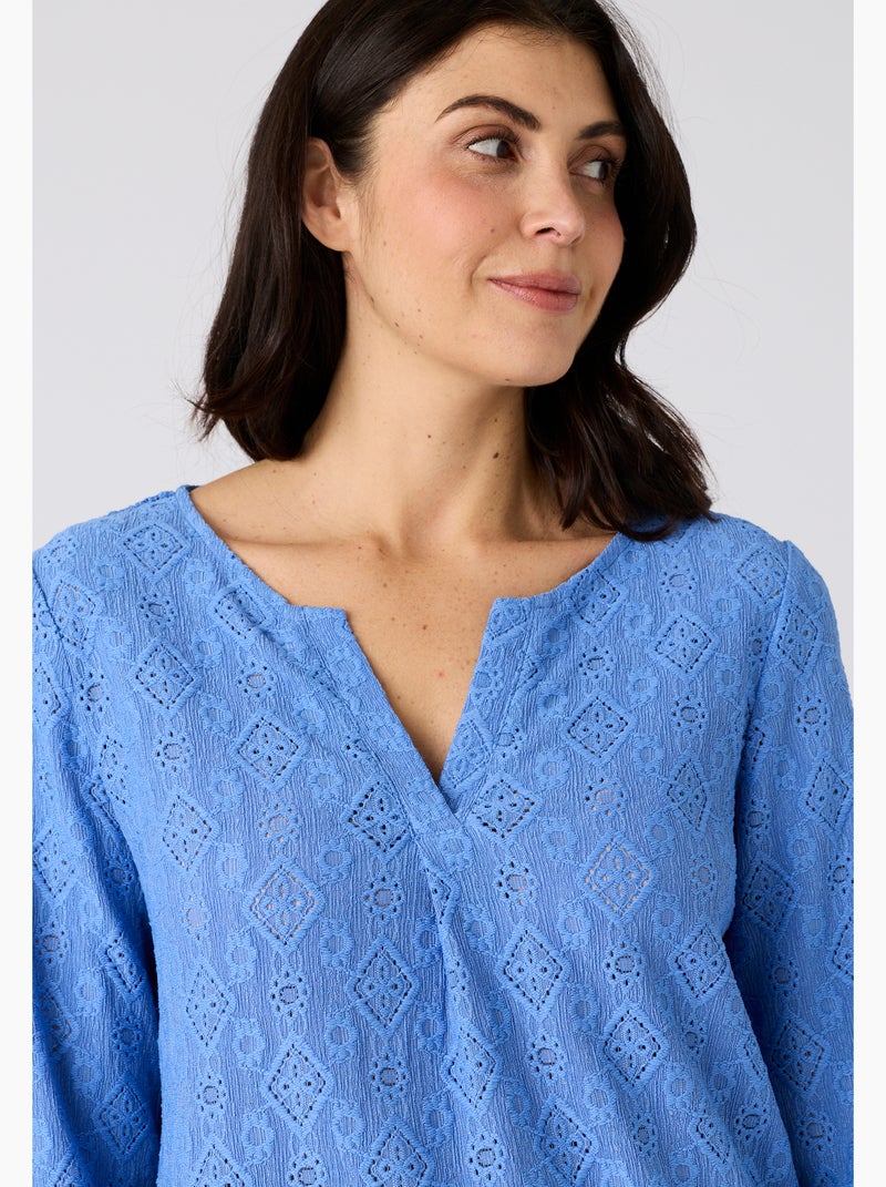 T-shirt maille jacquard texturée - Damart Bleu - Kiabi