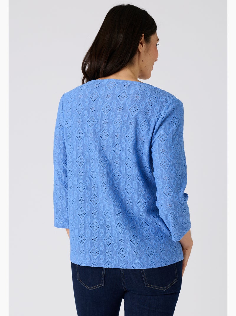 T-shirt maille jacquard texturée - Damart Bleu - Kiabi