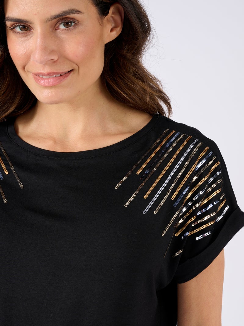 T-shirt maille jersey à sequins - Damart Noir - Kiabi