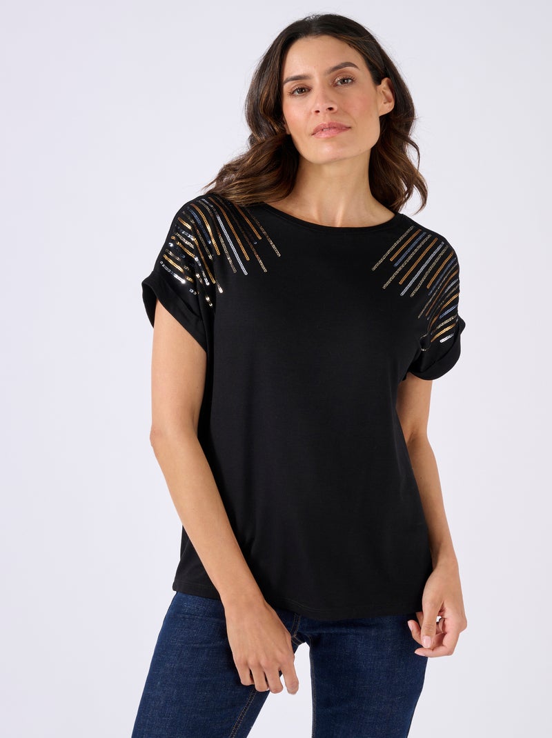 T-shirt maille jersey à sequins - Damart Noir - Kiabi
