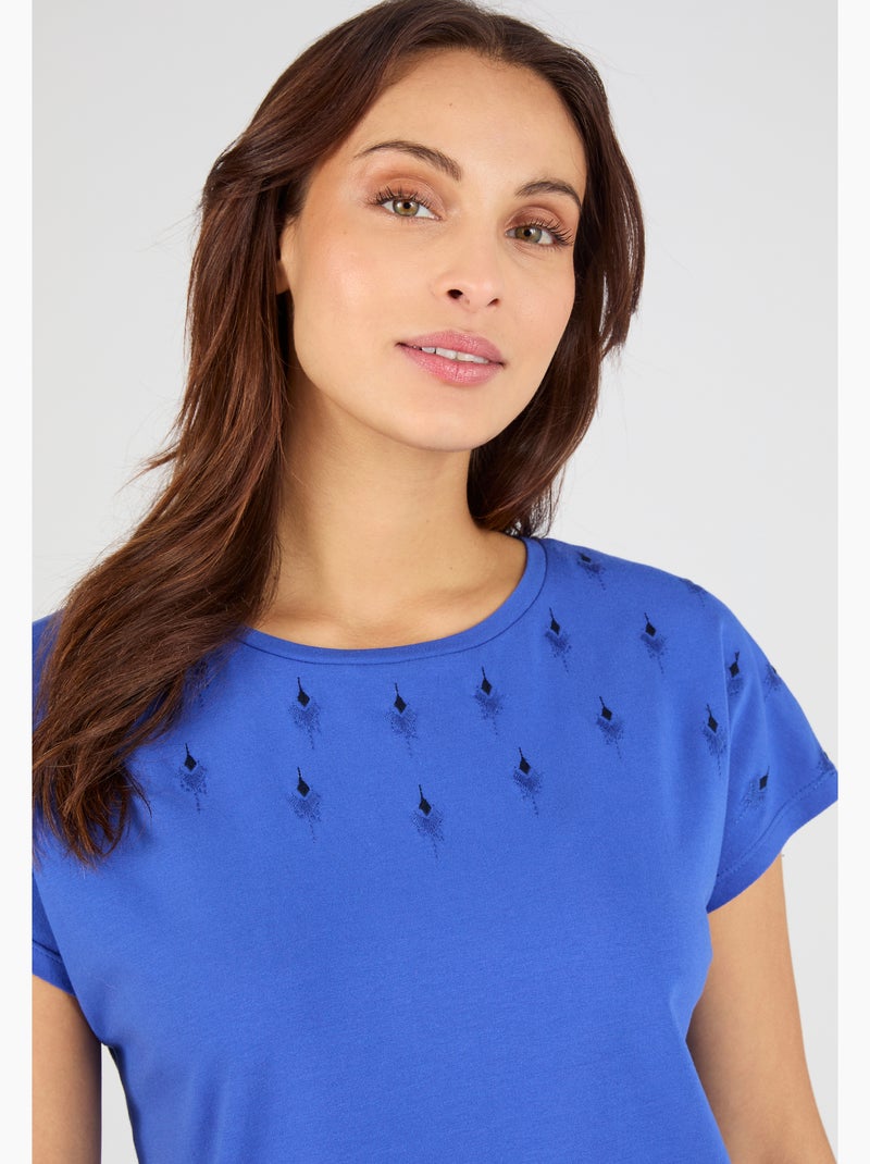 T-shirt maille jersey brodée - Damart Bleu - Kiabi