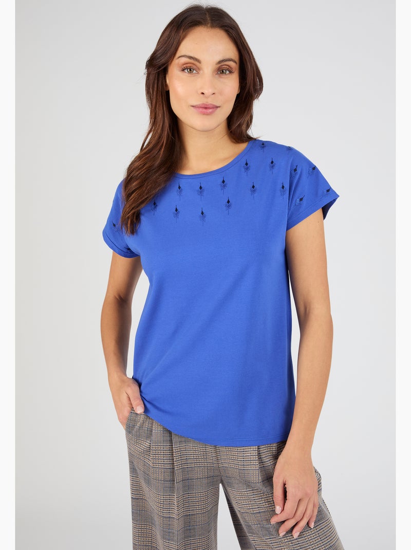 T-shirt maille jersey brodée - Damart Bleu - Kiabi
