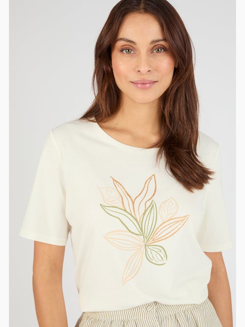 T-shirt maille jersey motif feuillage - Damart - Kiabi