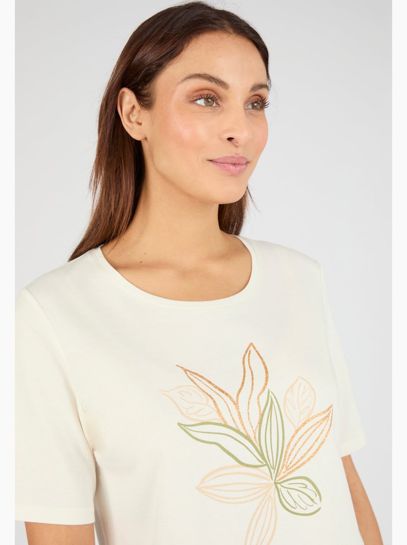 T-shirt maille jersey motif feuillage - Damart Blanc cassé - Kiabi