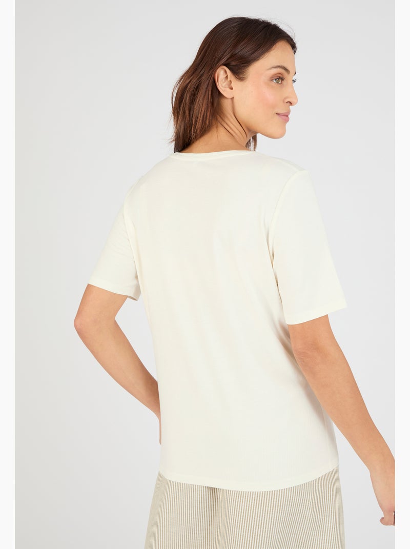 T-shirt maille jersey motif feuillage - Damart Blanc cassé - Kiabi