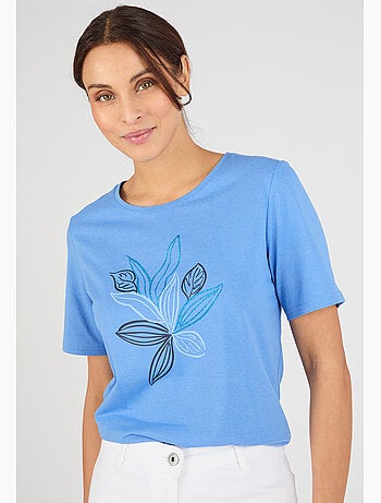 T-shirt maille jersey motif feuillage - Damart