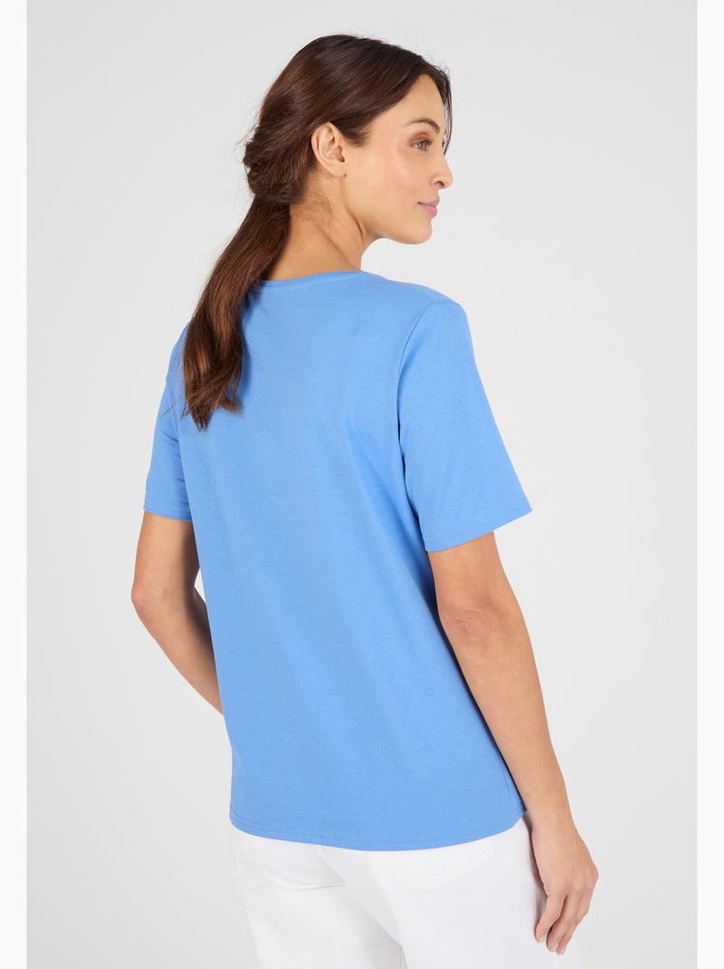 T-shirt maille jersey motif feuillage - Damart Bleu clair - Kiabi