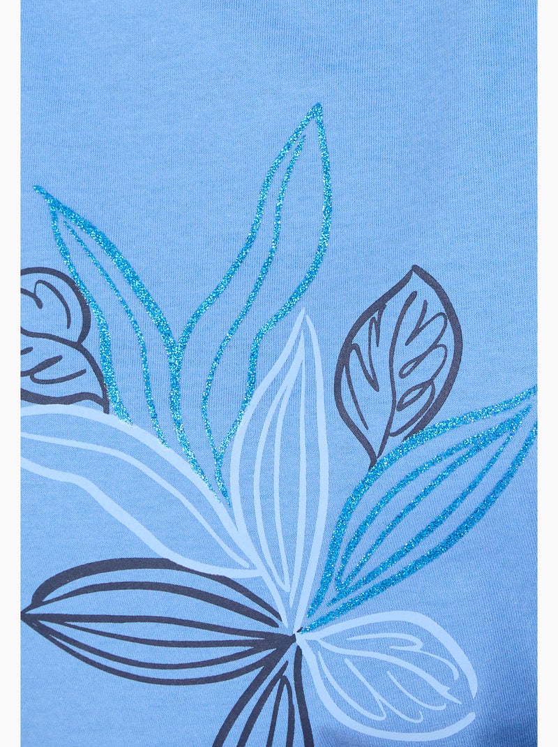 T-shirt maille jersey motif feuillage - Damart Bleu clair - Kiabi