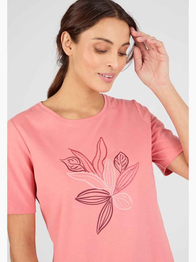 T-shirt maille jersey motif feuillage - Damart Rose pastel - Kiabi