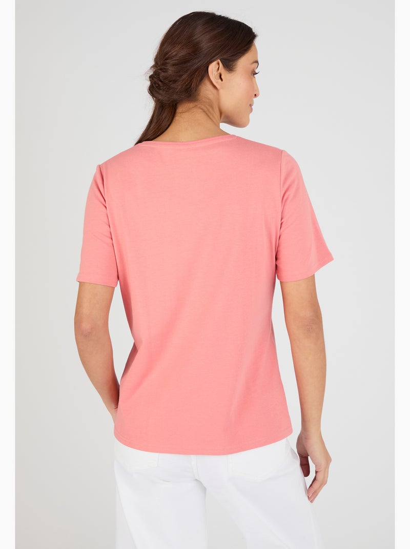 T-shirt maille jersey motif feuillage - Damart Rose pastel - Kiabi