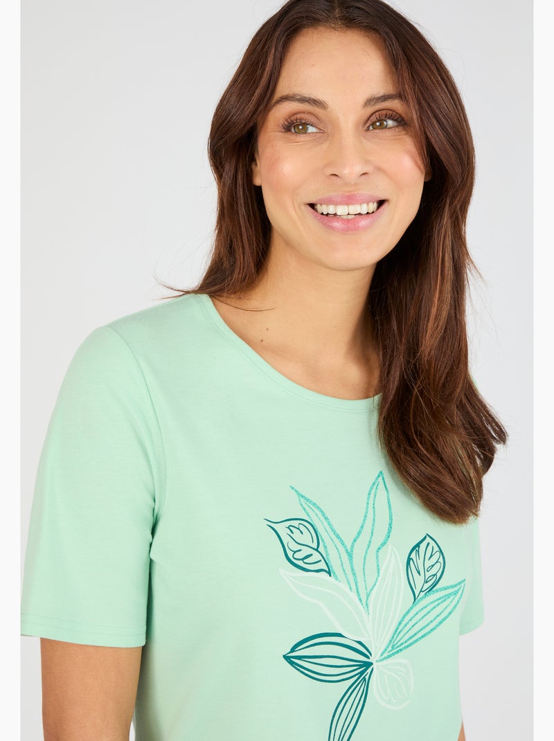 T-shirt maille jersey motif feuillage - Damart Vert pastel - Kiabi