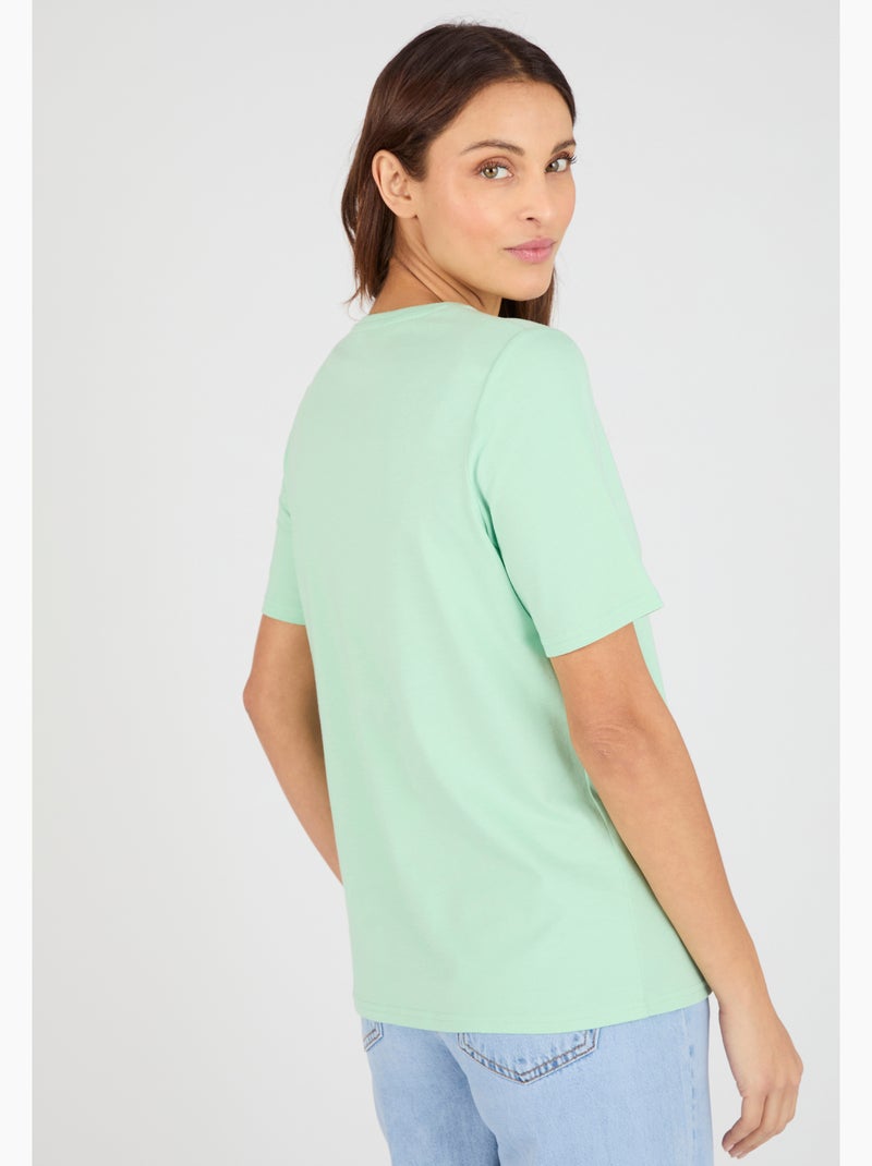 T-shirt maille jersey motif feuillage - Damart Vert pastel - Kiabi