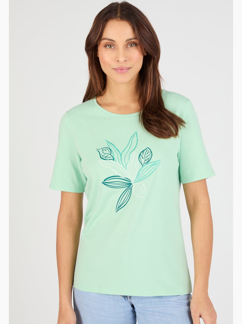 T-shirt maille jersey motif feuillage - Damart Vert pastel - Kiabi