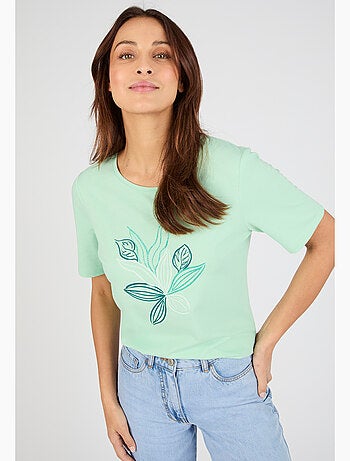 T-shirt maille jersey motif feuillage - Damart