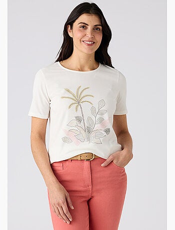 T-shirt maille jersey motif placé esprit tropical - damart