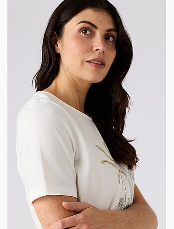 T-shirt maille jersey motif placé esprit tropical - damart