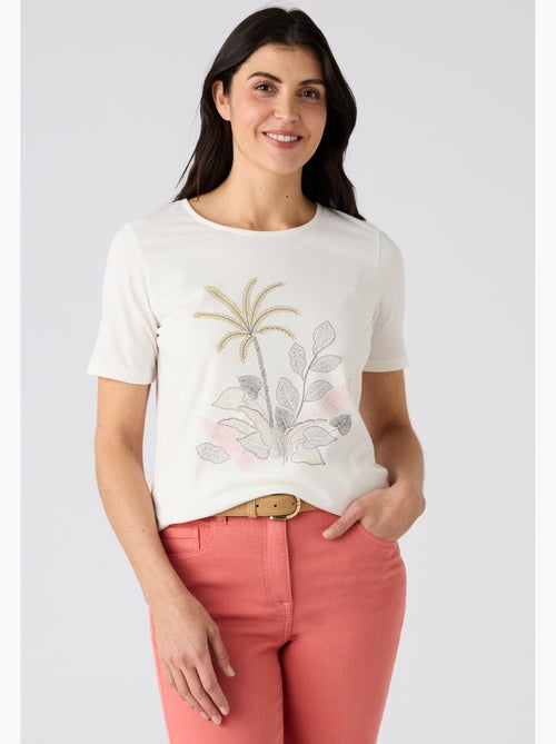 T-shirt maille jersey motif placé esprit tropical - Damart - Kiabi