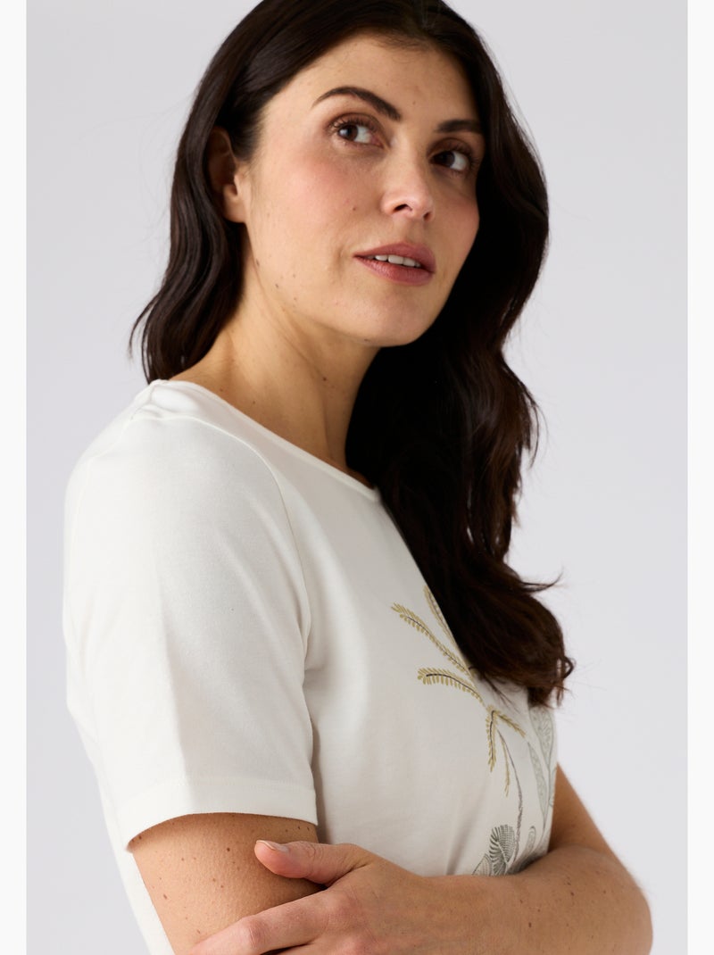 T-shirt maille jersey motif placé esprit tropical - damart Blanc - Kiabi