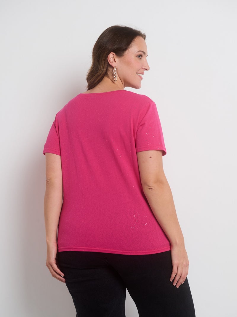 T-shirt maille pailletée manches courtes Rose fushia - Kiabi