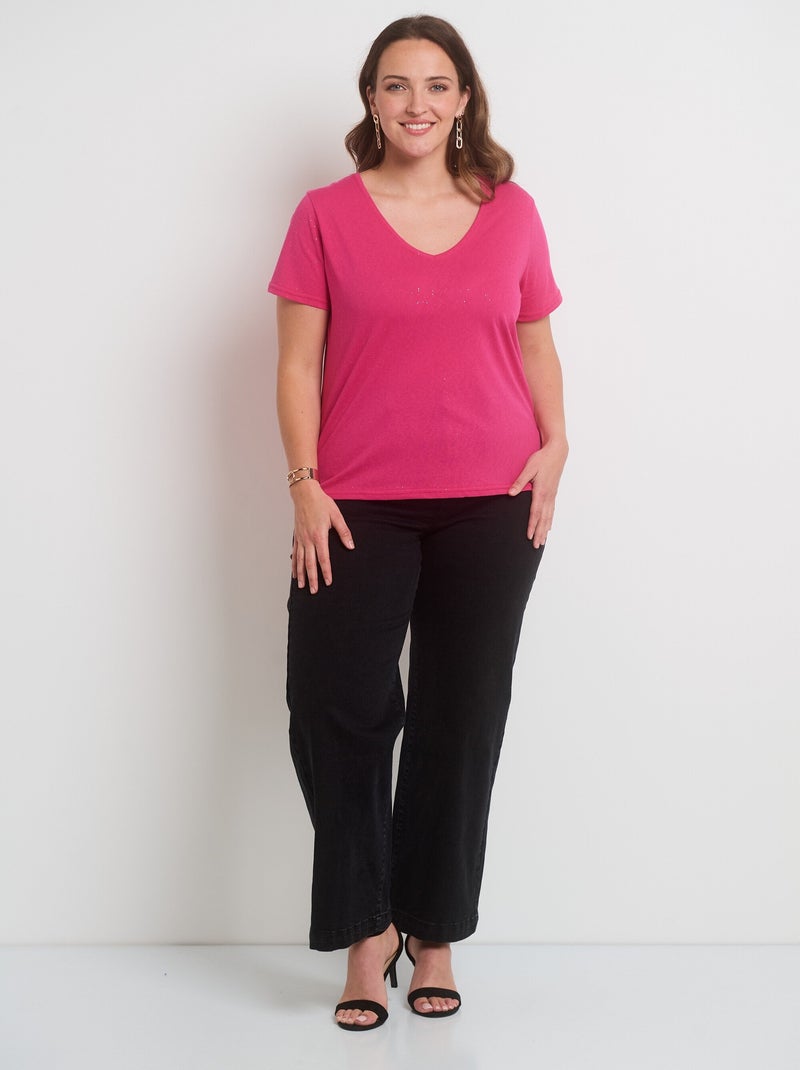T-shirt maille pailletée manches courtes Rose fushia - Kiabi
